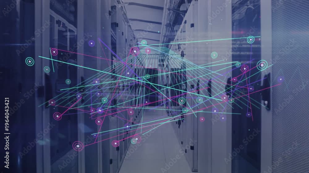 Server-rack aisle visualizing data-center load, data feed starting ...