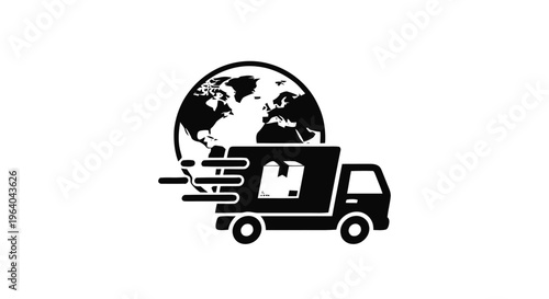 Vector illustration of global delivery truck icon with package symbol