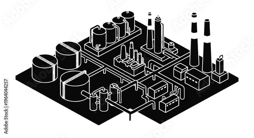 Vector illustration of isometric oil refinery plant icon, industrial factory building
