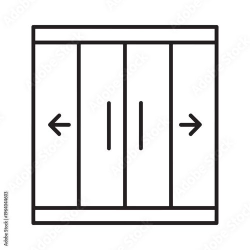 Simple black and white illustration of a sliding door with arrow indicators