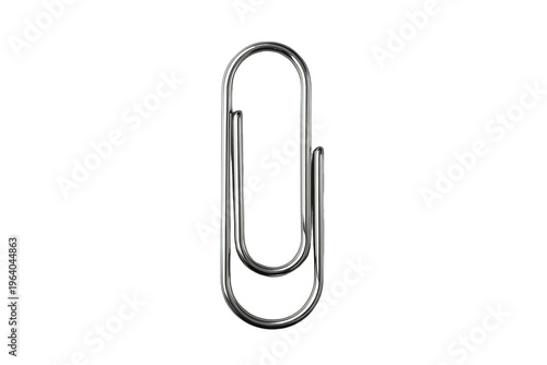 Silver metal paperclip on a transparent background, staple for organizing documents, connecting concepts, and office use