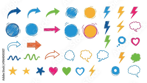 25 colorful icons set, speech bubbles, arrows, symbols, vector graphics