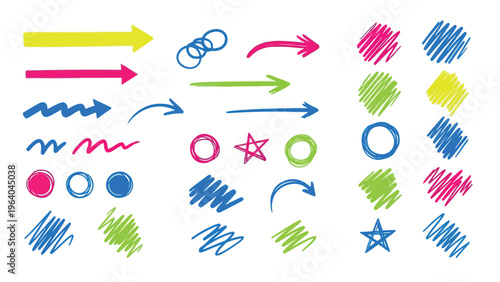 Colorful Arrow Icons, Hand Drawn Symbols, Vector Graphics, 30 Elements