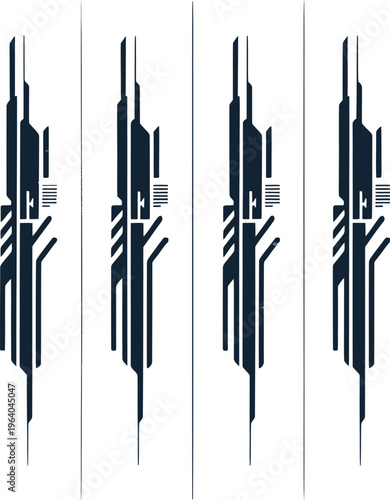 Four abstract geometric futuristic sci-fi panel designs with sci fi