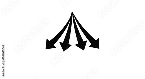 Vector illustration of four black arrows pointing downwards from a single point