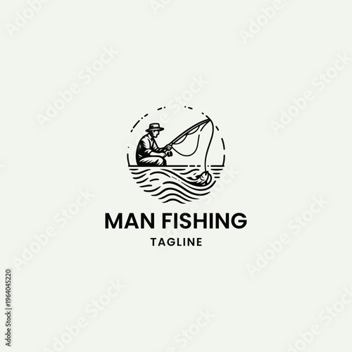Man fishing logo icon design template vector illustration