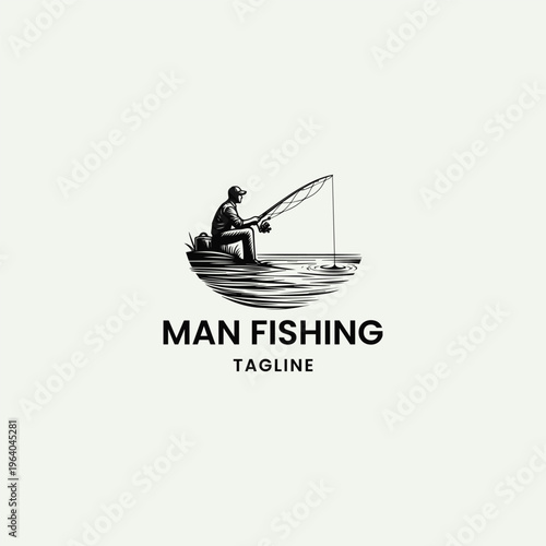 Man fishing logo icon design template vector illustration