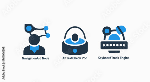 Cybersecurity icons: user authentication, password security, and network connection