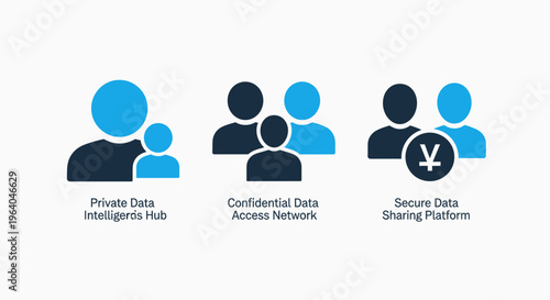Financial business and data security icons: privacy risk intelligence, competitive m&a returns, and secure securities saving platform solutions