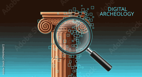 Magnifying glass on ancient column.
