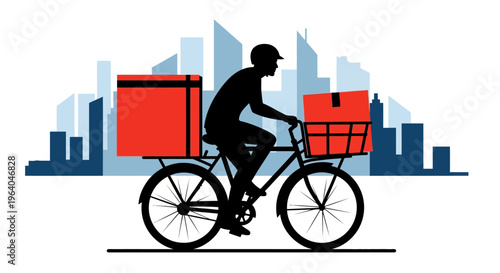 Man Riding Bicycle with Delivery Boxes.