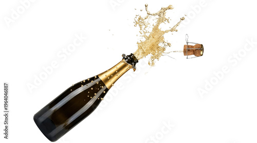Champagne Bottle Popping with Liquid Splash and Cork Explosion
