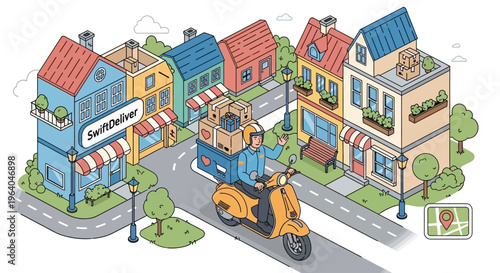 Man Riding Yellow Motorcycle Down Street.