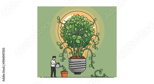 Man standing next to large houseplant.