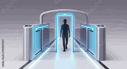 Man walking through security gate.