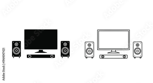 Vector illustration of home theater system icon set with television, soundbar and speakers