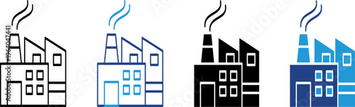 Industrial factory building icon with smokestack emitting pollution suitable for environmental impact, carbon emission themed projects
