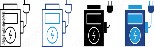 Charging icons for electric cars or renewable energy devices for ecology and green technology themed projects.