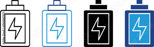 A minimalist battery icon with a thick black outline featuring a lightning bolt symbol in the center is perfect for a charging indicator.