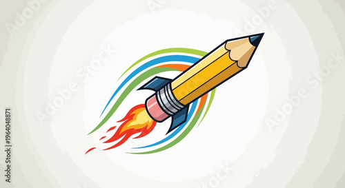 Pencil Rocket Flying Fast Forward.