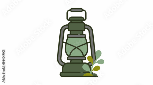 Vintage camping lantern illustration on a white background with plants