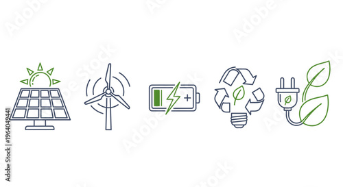 Eco friendly energy icons with leaves.