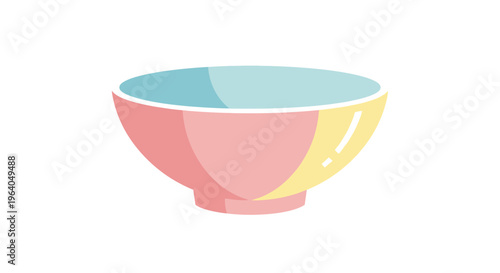 Empty Colorful Ceramic Bowl, Pastel Pink, Yellow, Blue, Isolated on White Background