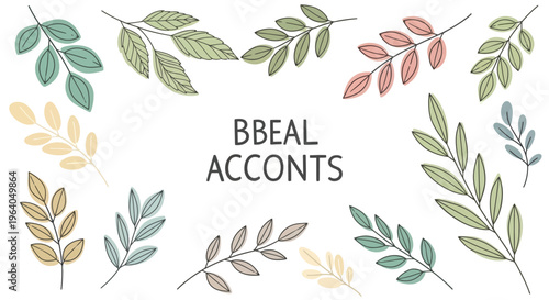 Hand-drawn botanical branches with text "BBEAL ACCONTS" on white background