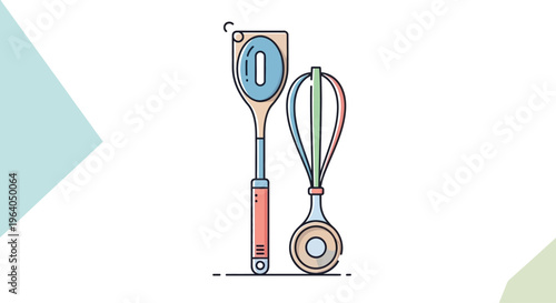 Kitchen Utensils: Spatula and Whisk, Flat Design, Isolated on White Background, Cooking Tools