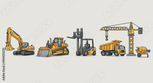 Heavy construction vehicles in a line 1.