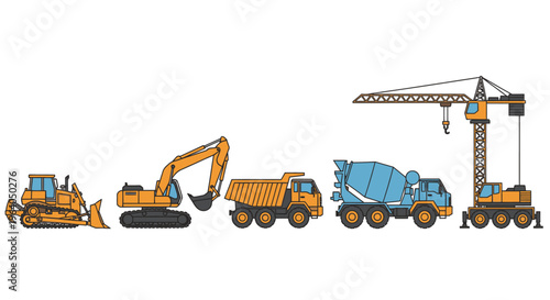 Heavy construction vehicles in a row 1.