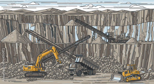 Heavy machinery at a quarry site.