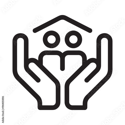 Line art illustration depicting protective hands cradling two circular figures