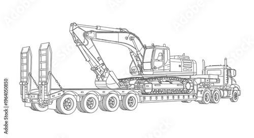 Large excavator on a truck trailer.