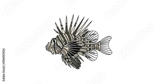 Lionfish with long spiny fins swimming.