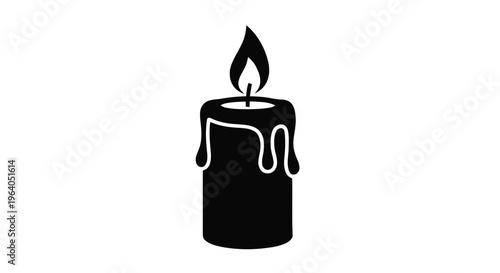 Vector illustration of black silhouette of a burning candle with melting wax