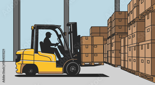 Man operating a yellow forklift machine.