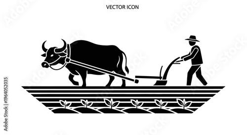 Man plowing field with oxen.