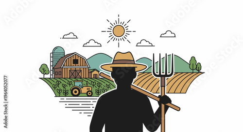 Man wearing a hat holding pitchfork.