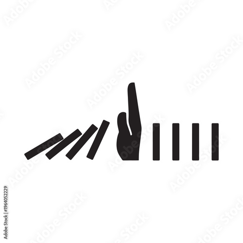 A series of falling dominoes initiated by a pointing finger symbol