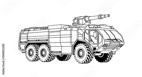 Military armored vehicle with gun turret.