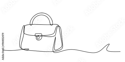 Handbag Line Art, Minimalist continuous-line drawing of a handbag or satchel with handle and flap