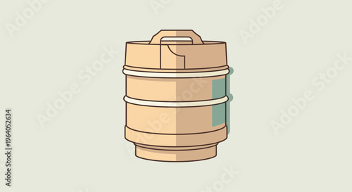 Wooden barrel with handle, isolated on a light background, cartoon style