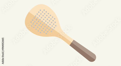 Wooden slotted spoon with holes, kitchen utensil for cooking and serving food, isolated on light background