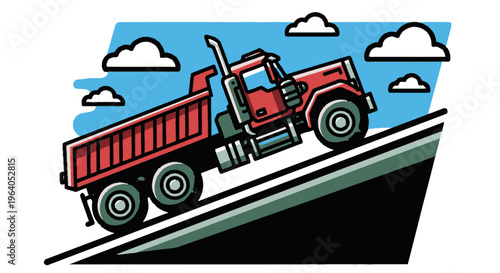 Red dump truck on the road.