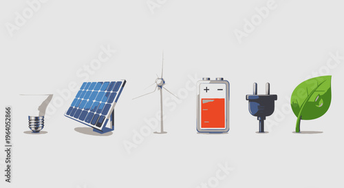 Renewable energy technology icons.