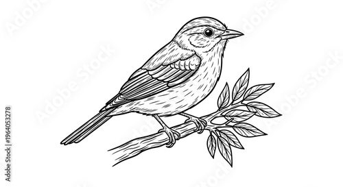 Small bird perched on branch.