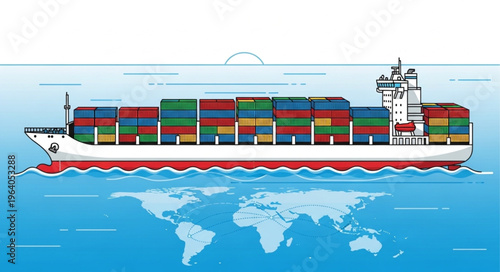 Cargo Ship Carrying Containers Across the Ocean.