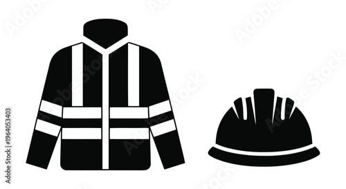 Vector illustration of safety jacket and hard hat icon set