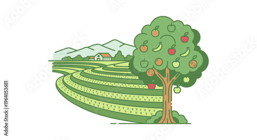 Tree with apples and green leaves.